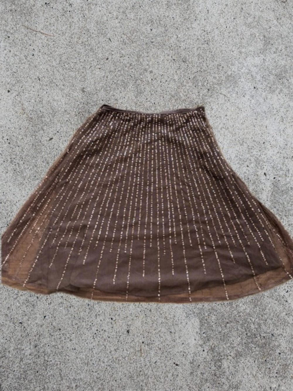 Chateau Brown Midi Skirt with Vertical Bead Stripes